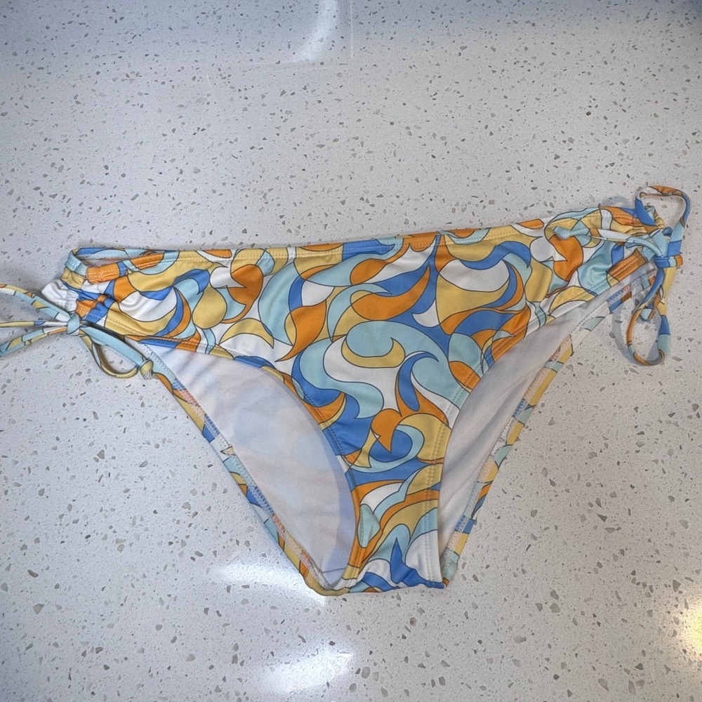 Hurley Womens XL Bikini‎ Bottoms Blue Orange Retro Psychedelic Swirl Side Tie